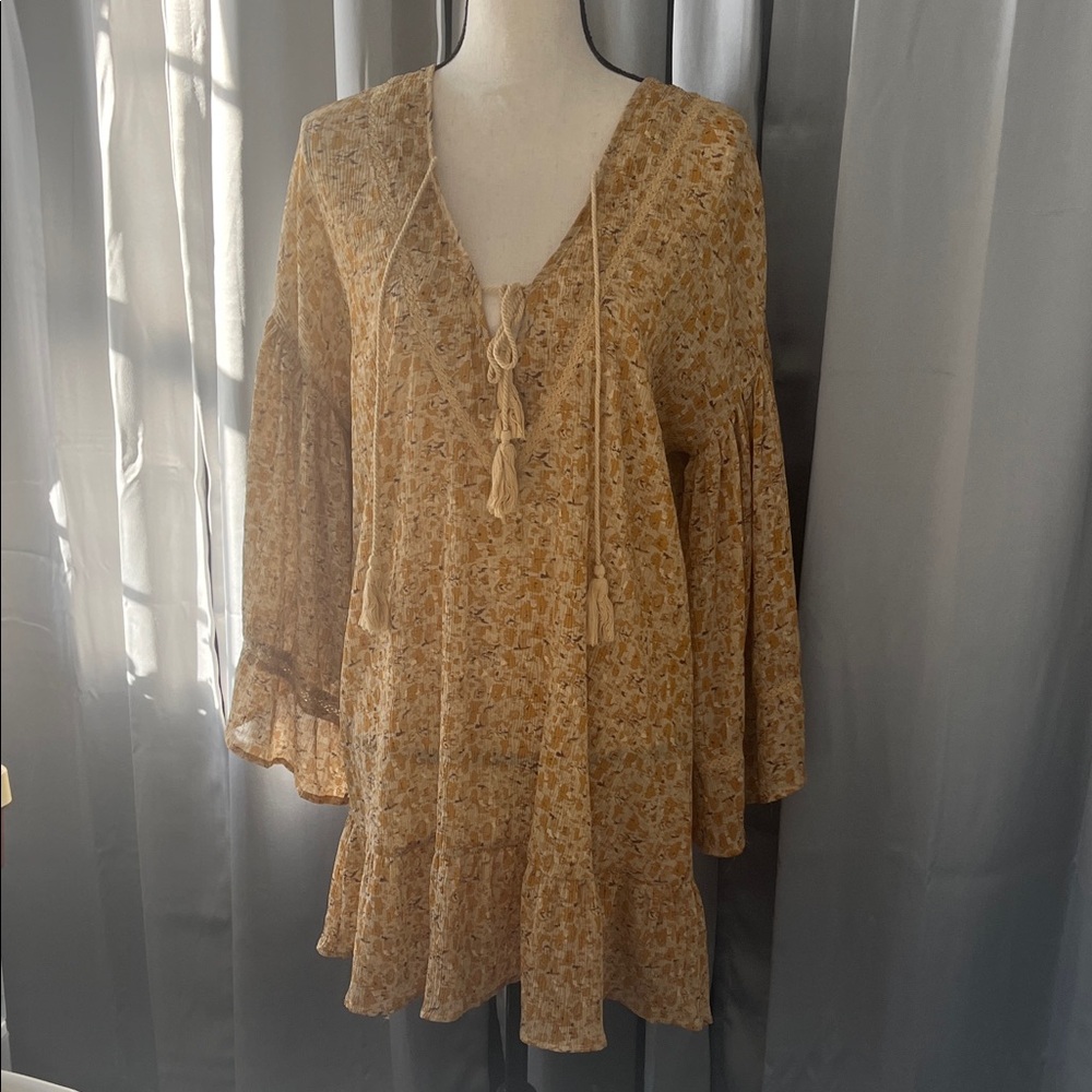 Storia Mustard Floral Tie-Front Tunic